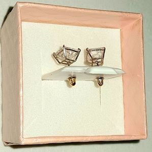 14K SOLID WHITE GOLD SQUARE-CUT SCREW BACK EARRING